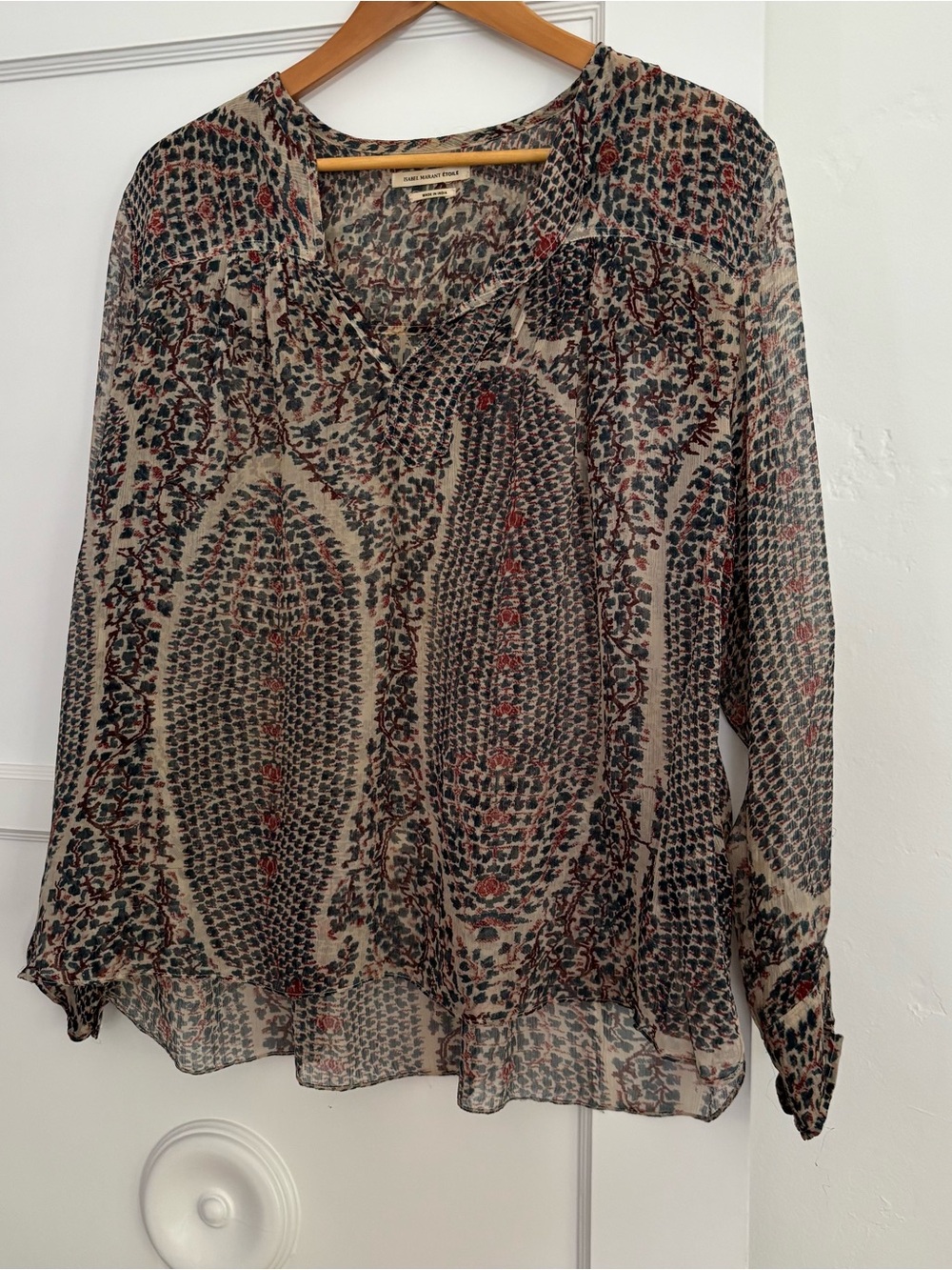 Isabel Marant Cream Silk Top with Blue & Rust Floral Print - Picture 2 of 8
